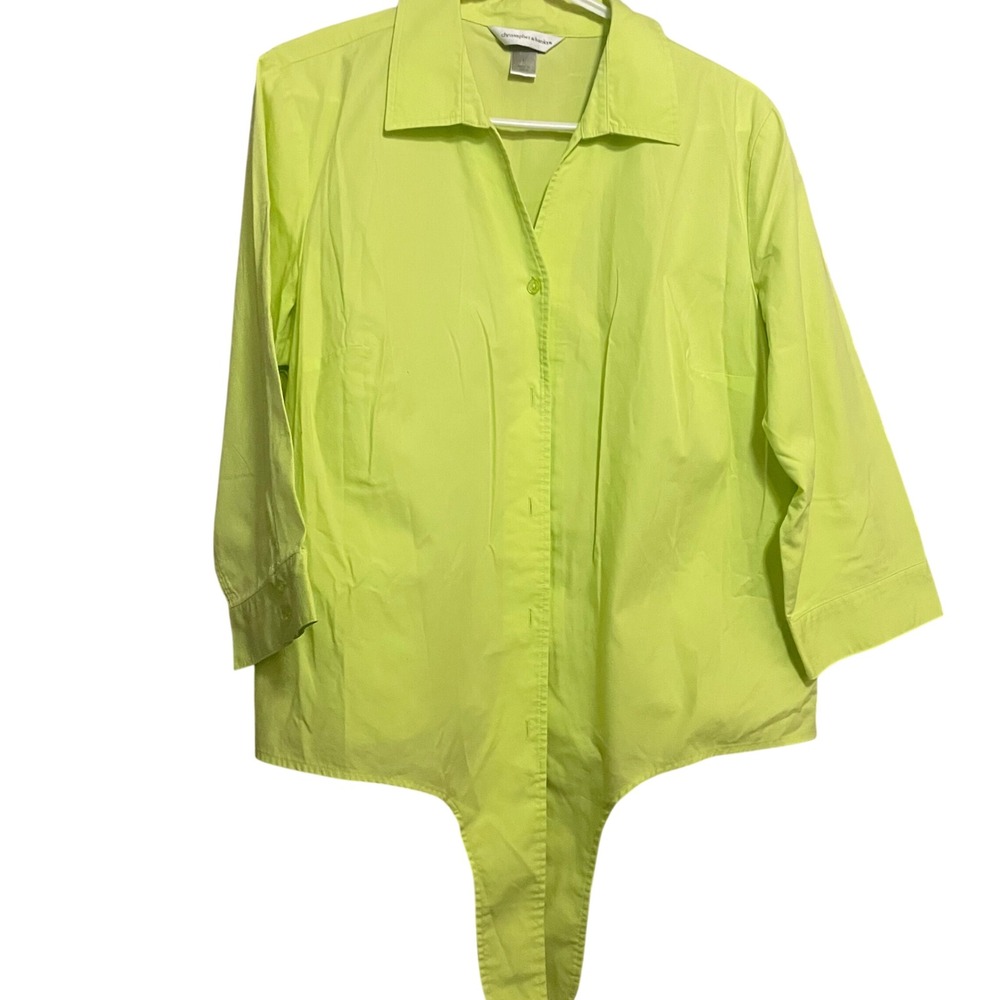 Christopher & Banks Womens Lime Green Button Up Tie Front Shirt Top Shirt Size L